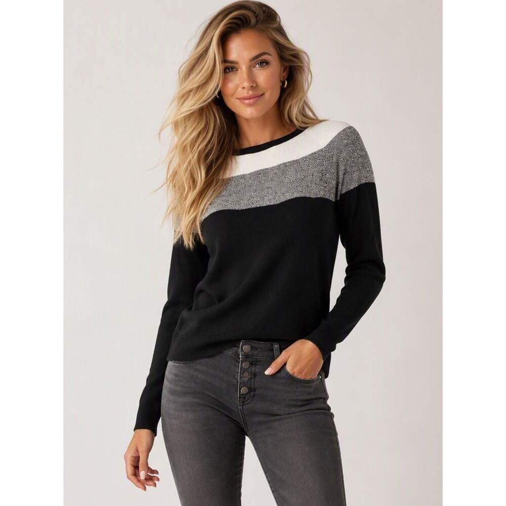 Smartwool Edgewood Colorblock Crew Neck Sweater Women's S Black White Gray Wool